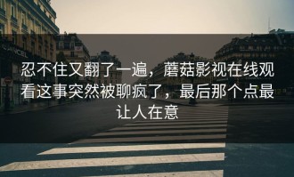 忍不住又翻了一遍，蘑菇影视在线观看这事突然被聊疯了，最后那个点最让人在意