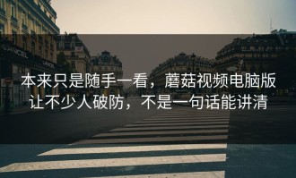 本来只是随手一看，蘑菇视频电脑版让不少人破防，不是一句话能讲清