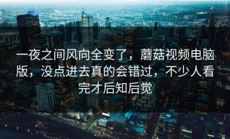 一夜之间风向全变了，蘑菇视频电脑版，没点进去真的会错过，不少人看完才后知后觉