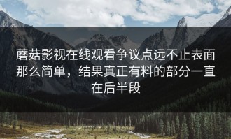 蘑菇影视在线观看争议点远不止表面那么简单，结果真正有料的部分一直在后半段