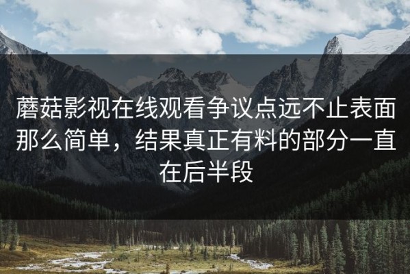 蘑菇影视在线观看争议点远不止表面那么简单，结果真正有料的部分一直在后半段