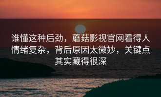 谁懂这种后劲，蘑菇影视官网看得人情绪复杂，背后原因太微妙，关键点其实藏得很深