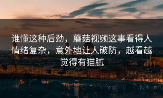谁懂这种后劲，蘑菇视频这事看得人情绪复杂，意外地让人破防，越看越觉得有猫腻
