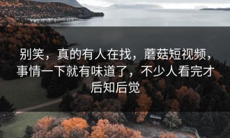 别笑，真的有人在找，蘑菇短视频，事情一下就有味道了，不少人看完才后知后觉