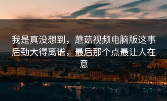 我是真没想到，蘑菇视频电脑版这事后劲大得离谱，最后那个点最让人在意