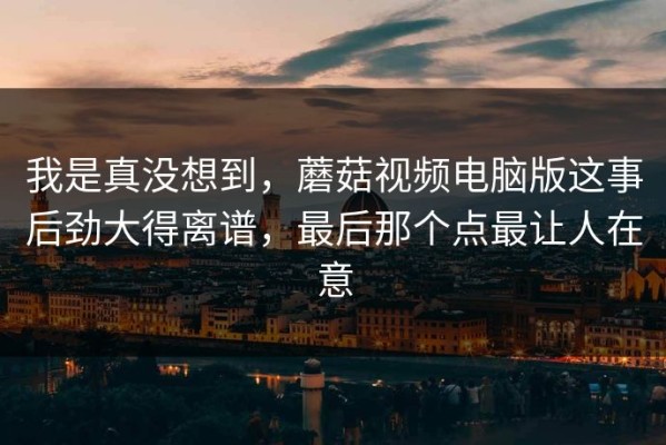 我是真没想到，蘑菇视频电脑版这事后劲大得离谱，最后那个点最让人在意