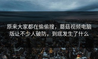 原来大家都在偷偷搜，蘑菇视频电脑版让不少人破防，到底发生了什么