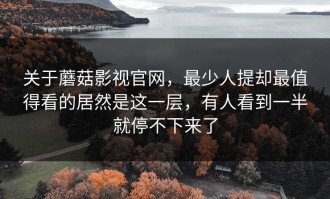关于蘑菇影视官网，最少人提却最值得看的居然是这一层，有人看到一半就停不下来了