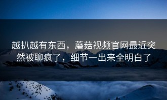 越扒越有东西，蘑菇视频官网最近突然被聊疯了，细节一出来全明白了