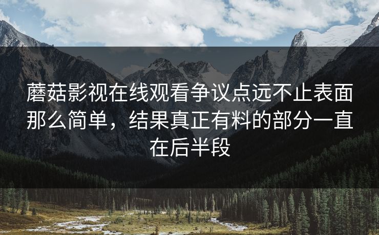 蘑菇影视在线观看争议点远不止表面那么简单,结果真正有料的部分一直在后半段 蘑菇影视在线观看争议点远不止表面那么简单,结果真正有料的部分一直在后半段