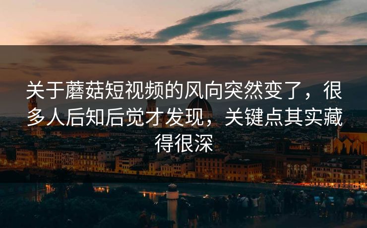 关于蘑菇短视频的风向突然变了,很多人后知后觉才发现,关键点其实藏得很深 关于蘑菇短视频的风向突然变了,很多人后知后觉才发现,关键点其实藏得很深
